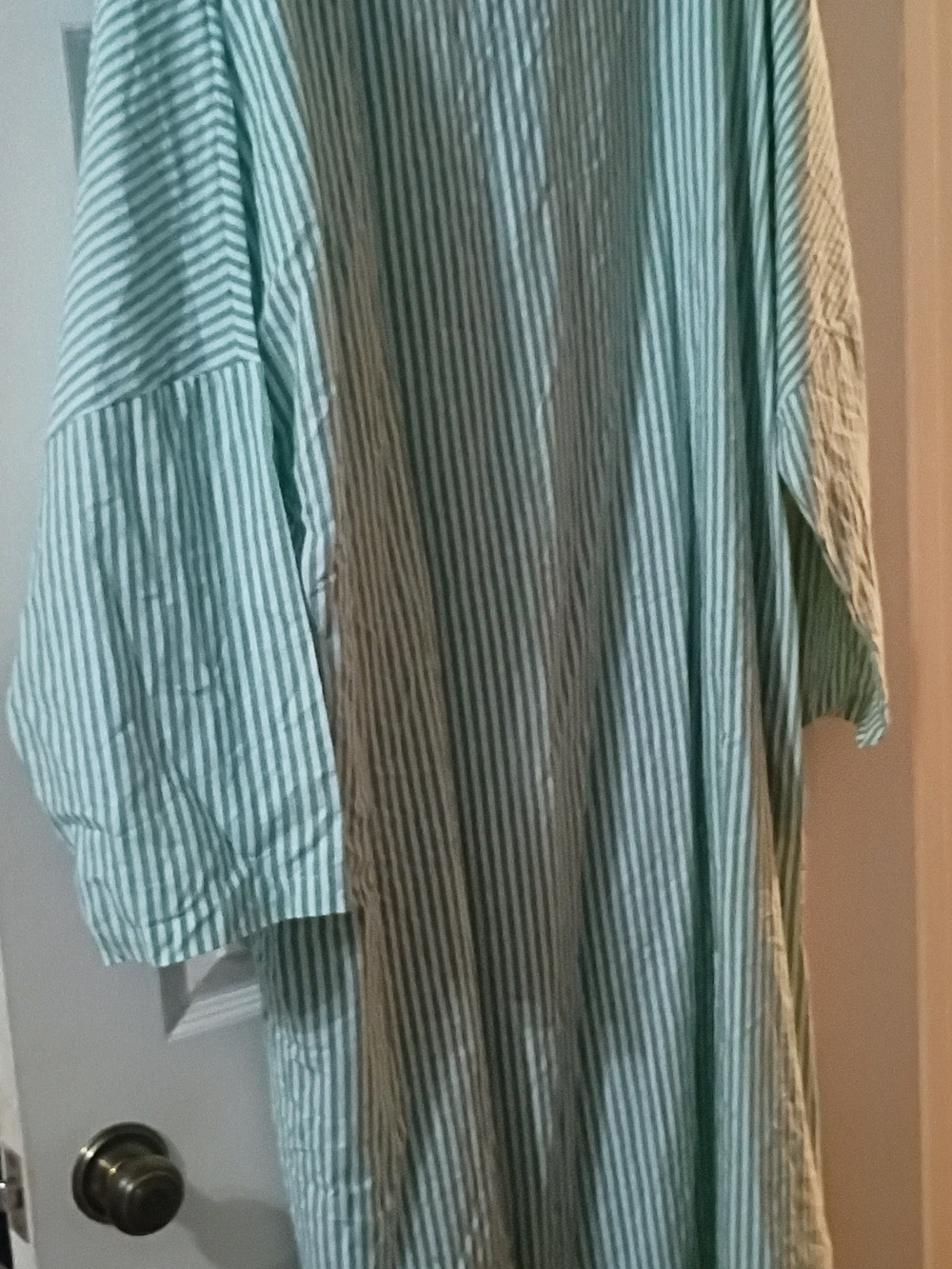 Women’s Long Sleeve Green Striped Button-Front Dress - Picture 3 of 3